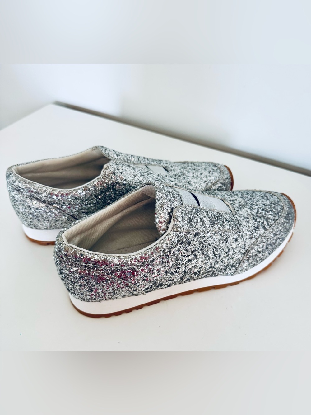 Silver Glitter Slip-On Women's Sneakers